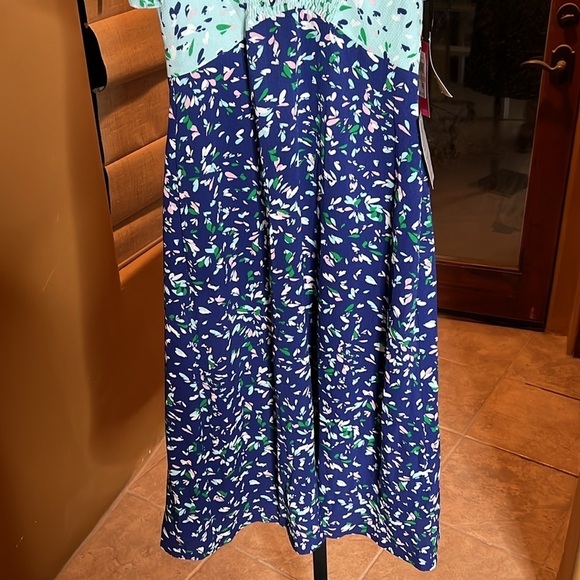 VINCE CAMUTO Abstract-Print Crepe Dress Navy Multicolor Size 2 NWT - Picture 7 of 15